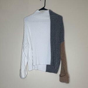 Fashion Nova White, Gray, and Brown Turtleneck Sweater